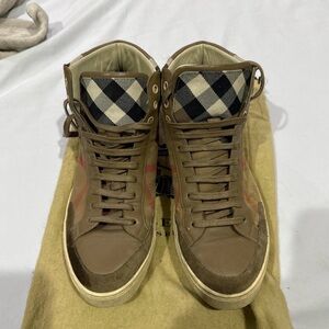 Burberry Brown High-Top Sneakers with Check Pattern